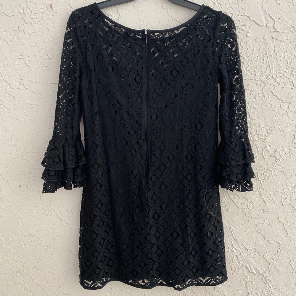 New Directions Lace Whimsygoth Coquette Dress 8 Black Bell Sleeve Tiered Ruffle - Picture 2 of 10